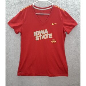 Iowa State Cyclones Shirt Womens Large Red Nike Dri Fit V Neck NCAA Sports ISU
